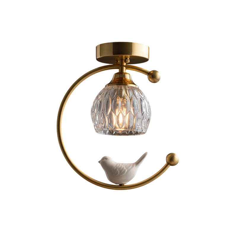 Perch | Ceramic Bird Semi Flush Mount Ceiling Light, Glass Hallway Light Fixture in Brass or Black