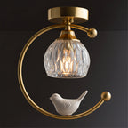Perch | Ceramic Bird Semi Flush Mount Ceiling Light, Glass Hallway Light Fixture in Brass or Black