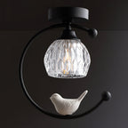 Perch | Ceramic Bird Semi Flush Mount Ceiling Light, Glass Hallway Light Fixture in Brass or Black