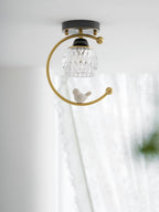 Perch | Ceramic Bird Semi Flush Mount Ceiling Light, Glass Hallway Light Fixture in Brass or Black