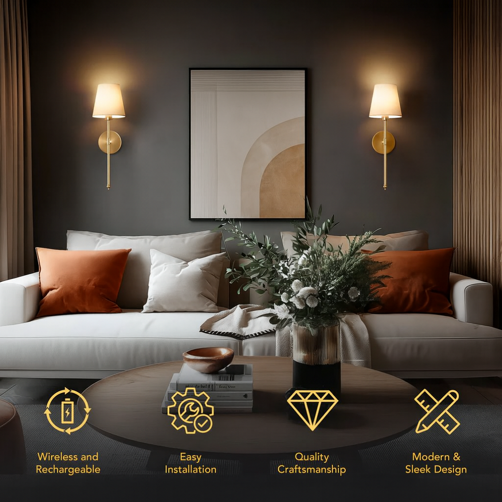 Stockholm | Set of 2 Rechargeable Wall Sconces, Peel and Stick Bedroom Lights