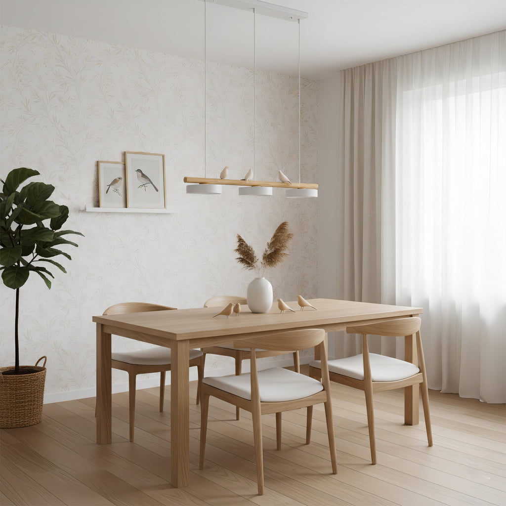 Sienna Bird | Linear Pendant Light with Birds, Wood LED Kitchen Island Chandelier, Dimmable Options