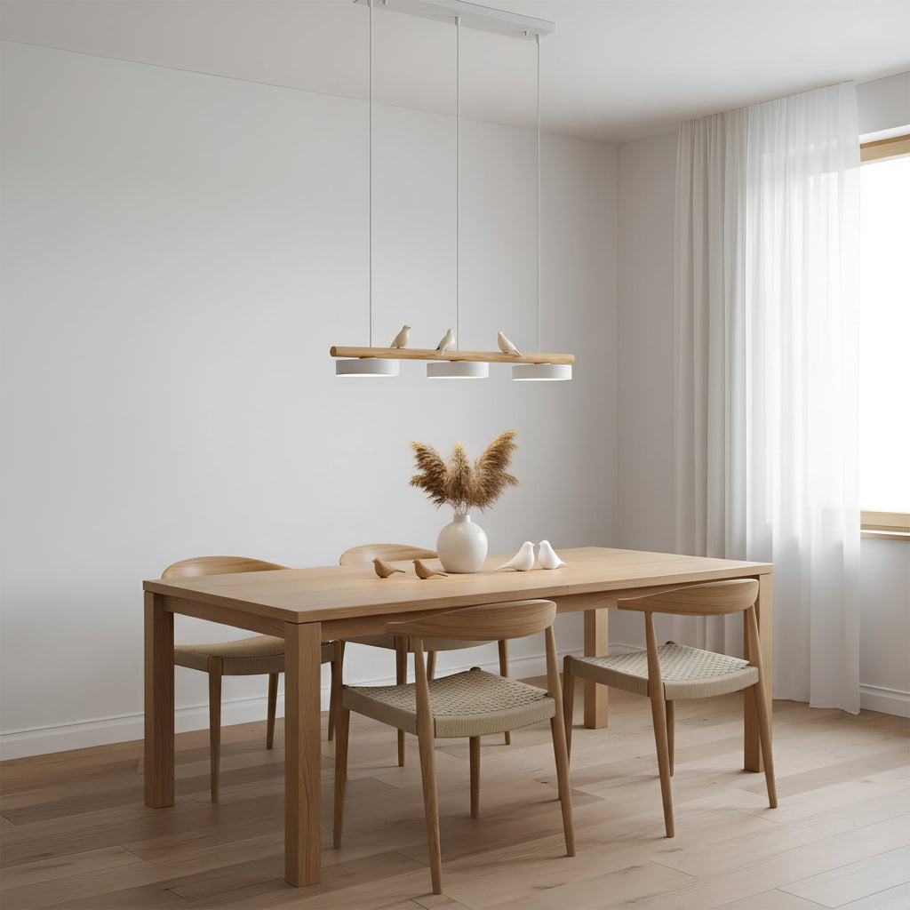 Sienna Bird | Linear Pendant Light with Birds, Wood LED Kitchen Island Chandelier, Dimmable Options
