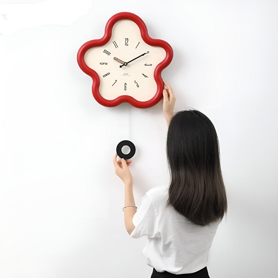 Blossom | Flower Wall Clock with Pendulum, Silent Decorative Clock, Cute Floral Clock for Bedroom