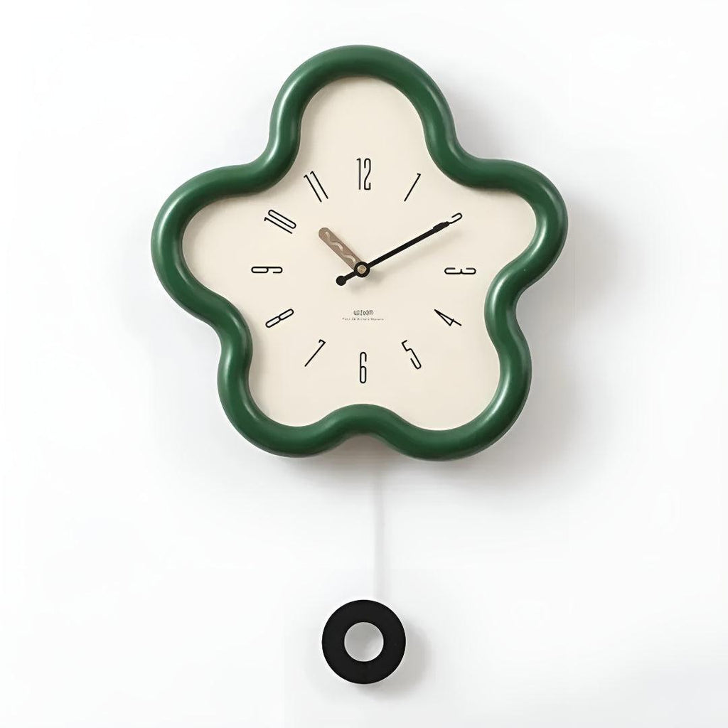 Blossom | Flower Wall Clock with Pendulum, Silent Decorative Clock, Cute Floral Clock for Bedroom
