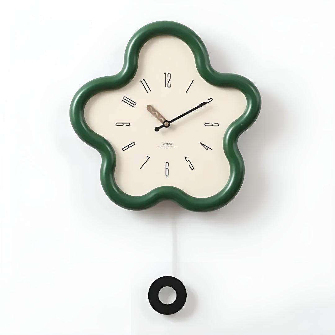 Blossom | Flower Wall Clock with Pendulum, Silent Decorative Clock, Cute Floral Clock for Bedroom