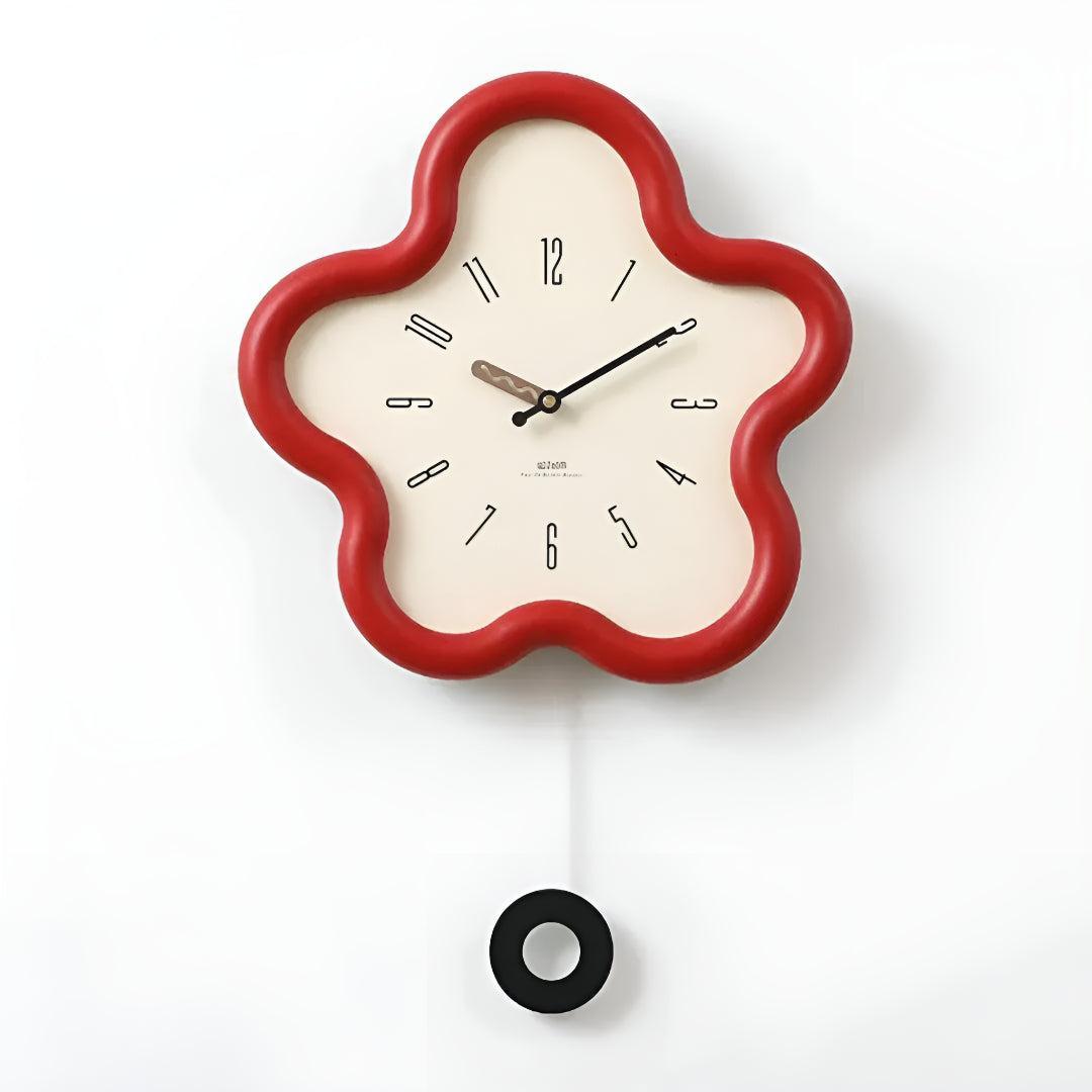 Blossom | Flower Wall Clock with Pendulum, Silent Decorative Clock, Cute Floral Clock for Bedroom