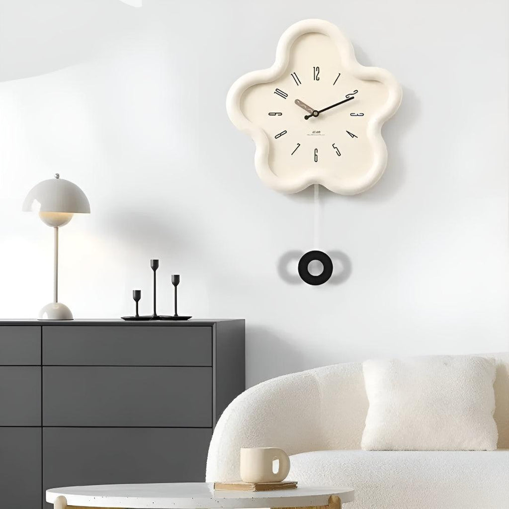 Blossom | Flower Wall Clock with Pendulum, Silent Decorative Clock, Cute Floral Clock for Bedroom