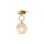 Diamond Cut | Art Deco Brass Ceiling Light, Faceted Glass Semi Flush Mount for Hallway and Bedroom