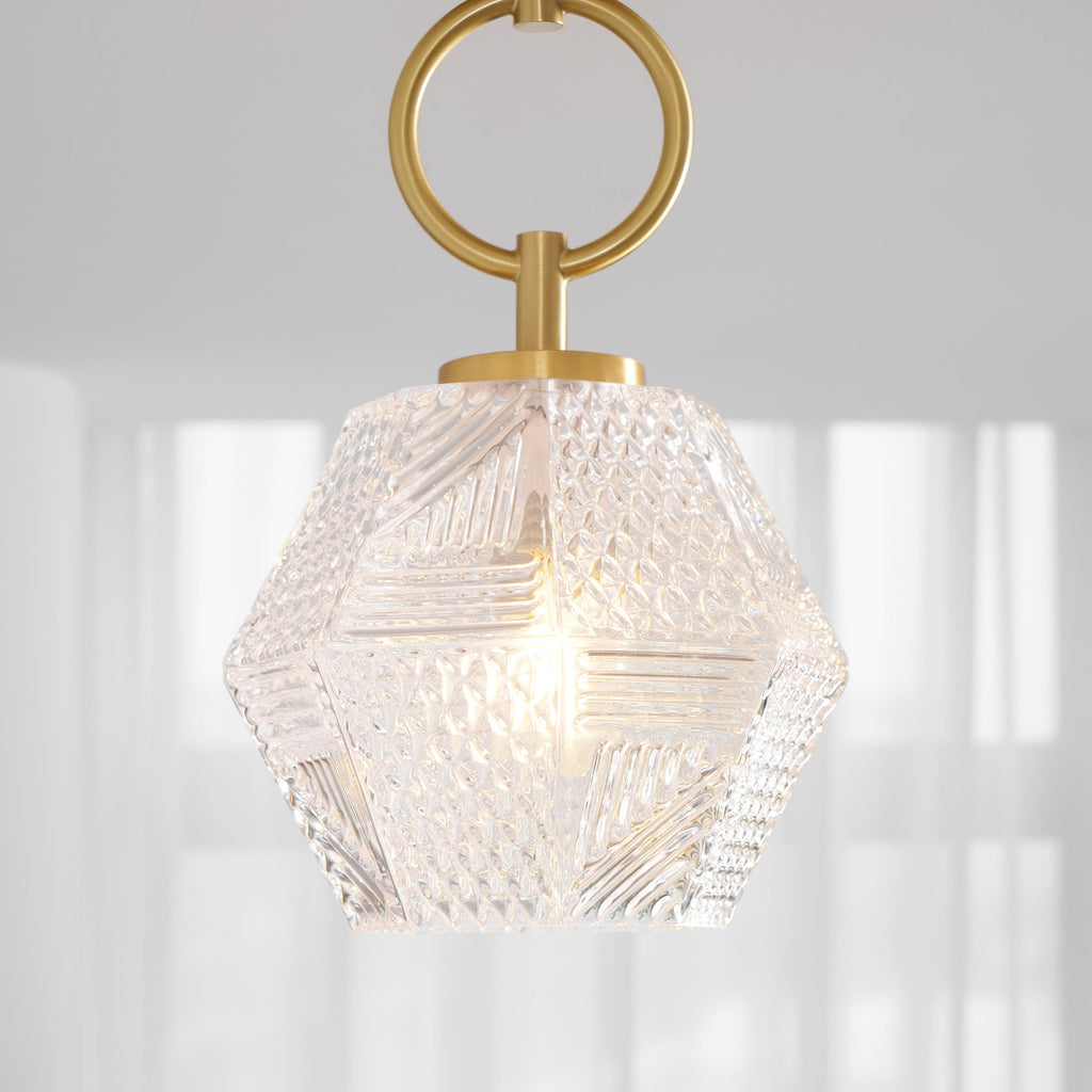 Diamond Cut | Art Deco Brass Ceiling Light, Faceted Glass Semi Flush Mount for Hallway and Bedroom