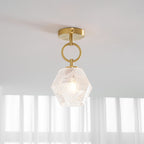 Diamond Cut | Art Deco Brass Ceiling Light, Faceted Glass Semi Flush Mount for Hallway and Bedroom