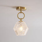 Diamond Cut | Art Deco Brass Ceiling Light, Faceted Glass Semi Flush Mount for Hallway and Bedroom
