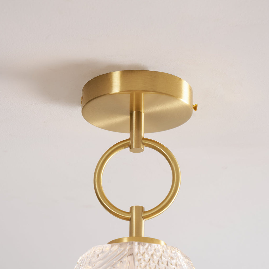 Diamond Cut | Art Deco Brass Ceiling Light, Faceted Glass Semi Flush Mount for Hallway and Bedroom