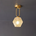 Diamond Cut | Art Deco Brass Ceiling Light, Faceted Glass Semi Flush Mount for Hallway and Bedroom