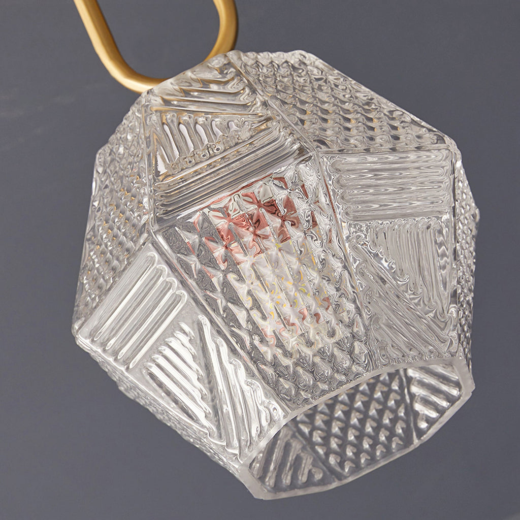 Diamond Cut | Art Deco Brass Ceiling Light, Faceted Glass Semi Flush Mount for Hallway and Bedroom