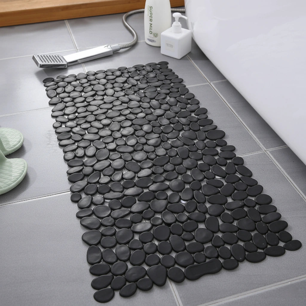 Pebble | Non Slip Stone Bath Mat, Suction Cup River Rock Shower Mat