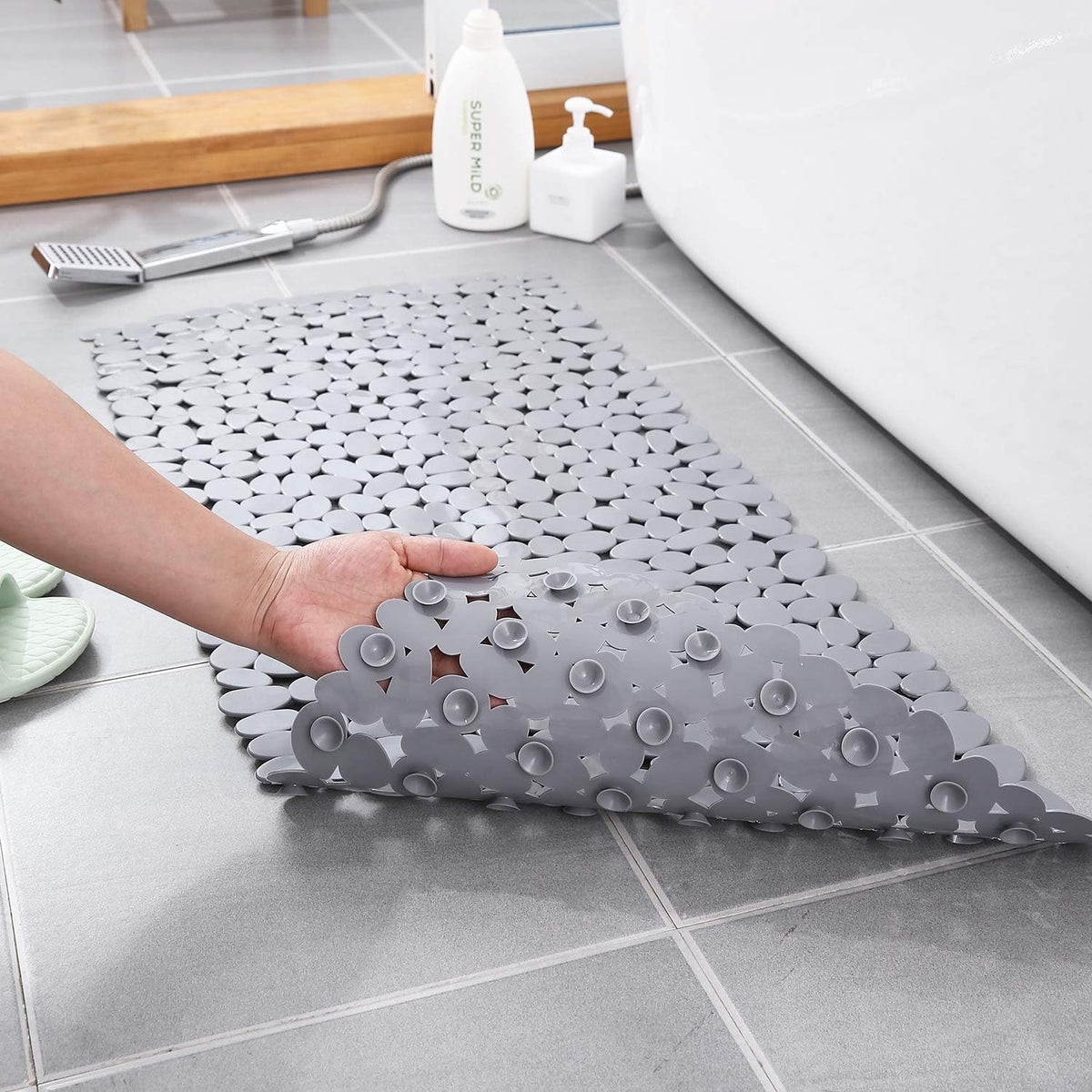 Pebble | Non Slip Stone Bath Mat, Suction Cup River Rock Shower Mat