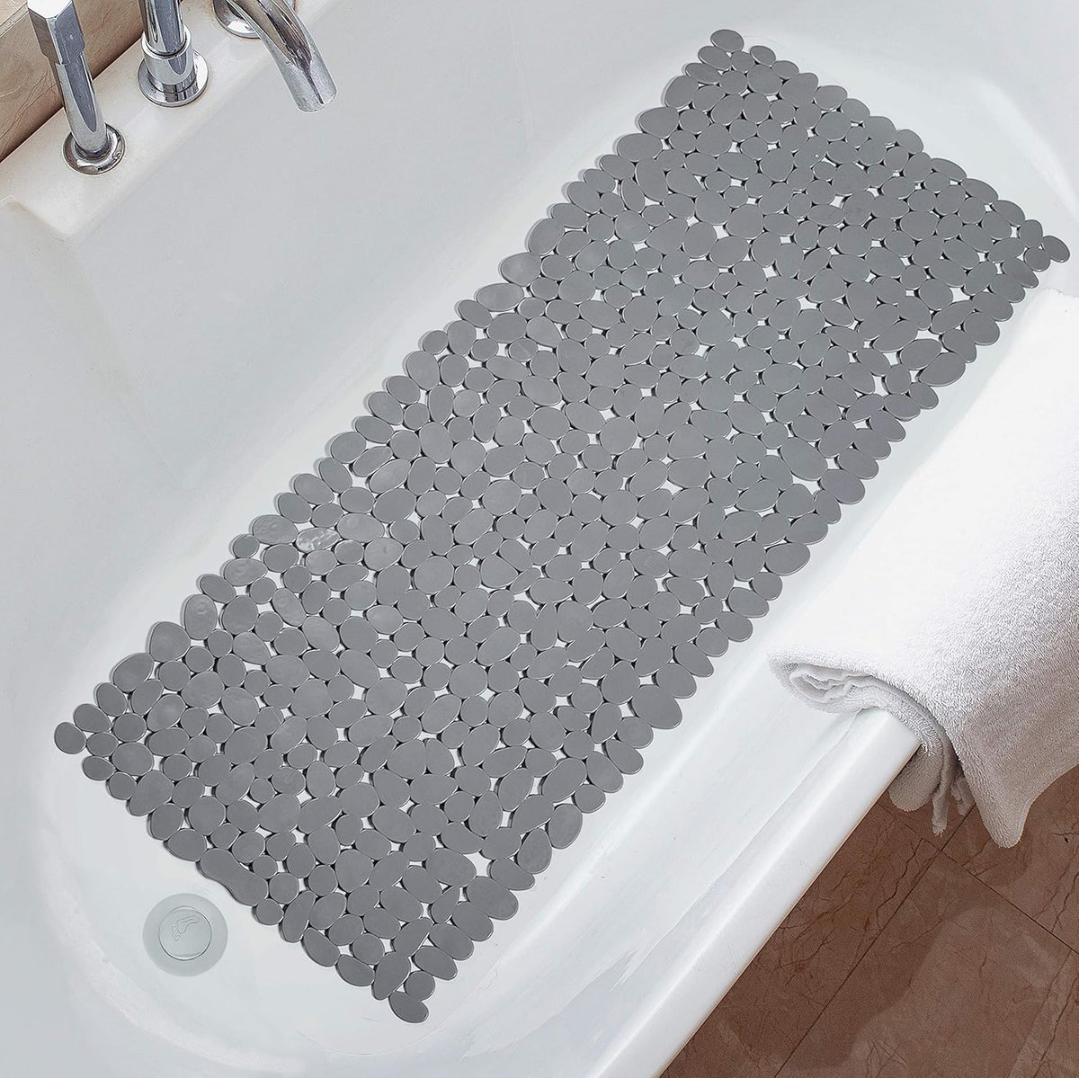 Pebble | Non Slip Stone Bath Mat, Suction Cup River Rock Shower Mat