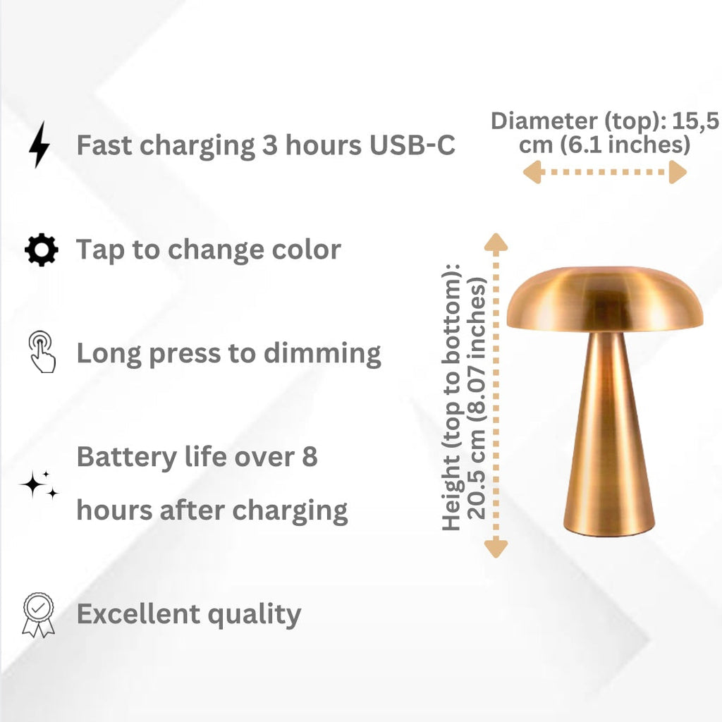 Yokohama | Cordless Mushroom Table Lamp for Bedside and Dining