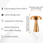 Yokohama | Cordless Mushroom Table Lamp for Bedside and Dining