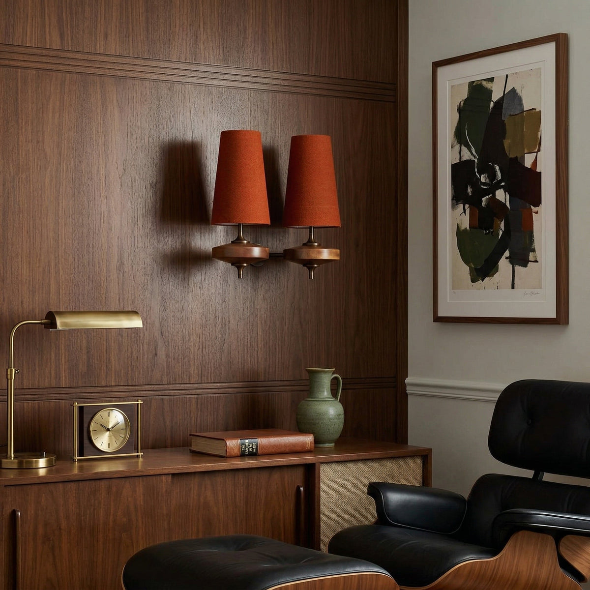 Tamsin | Walnut Wall Sconce, Fabric Shade Bedside Wall Lamp