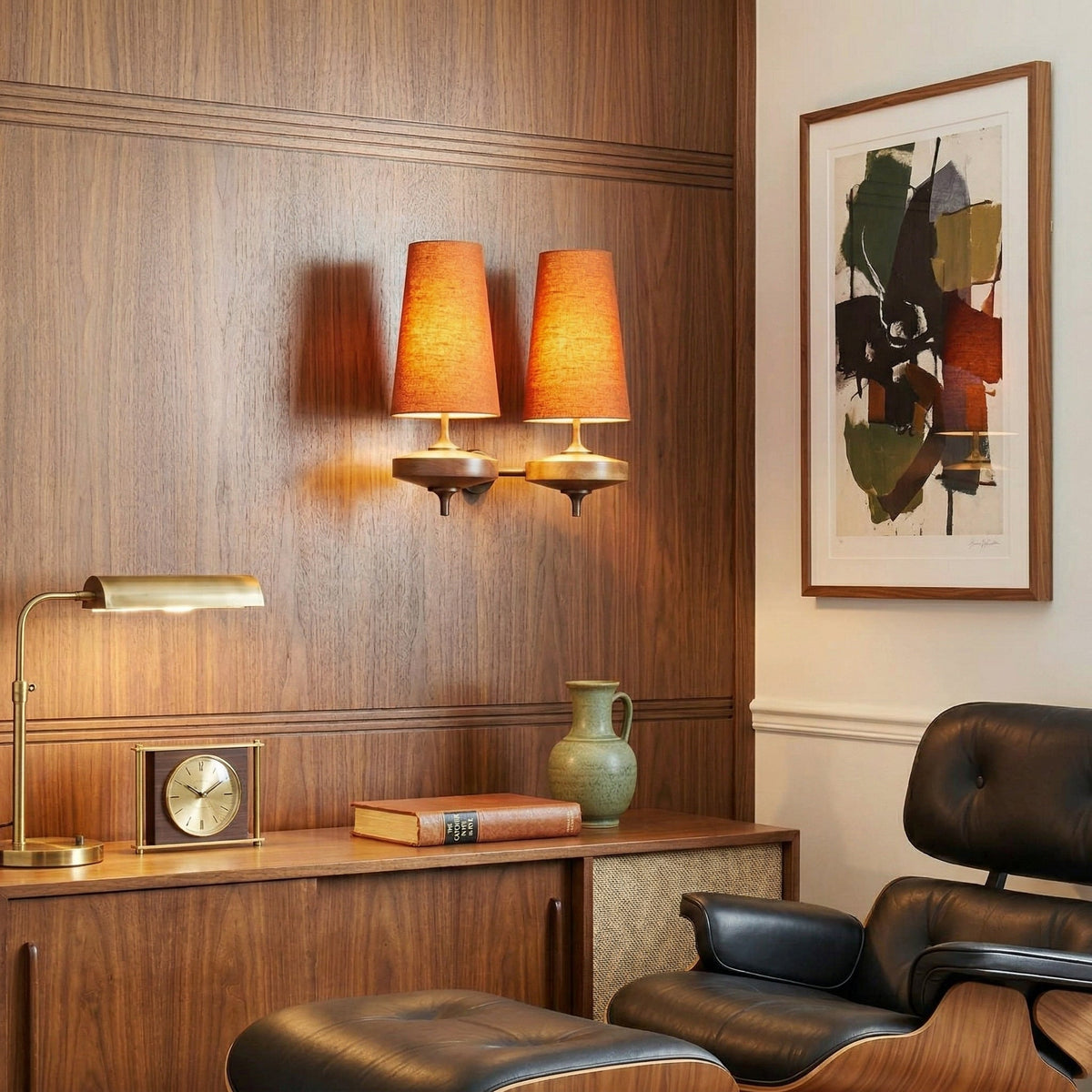 Tamsin | Walnut Wall Sconce, Fabric Shade Bedside Wall Lamp