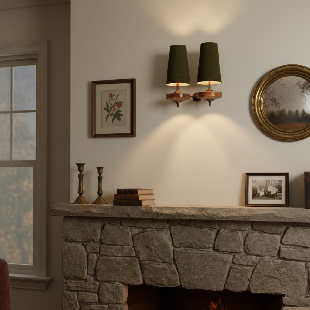 Tamsin | Walnut Wall Sconce, Fabric Shade Bedside Wall Lamp