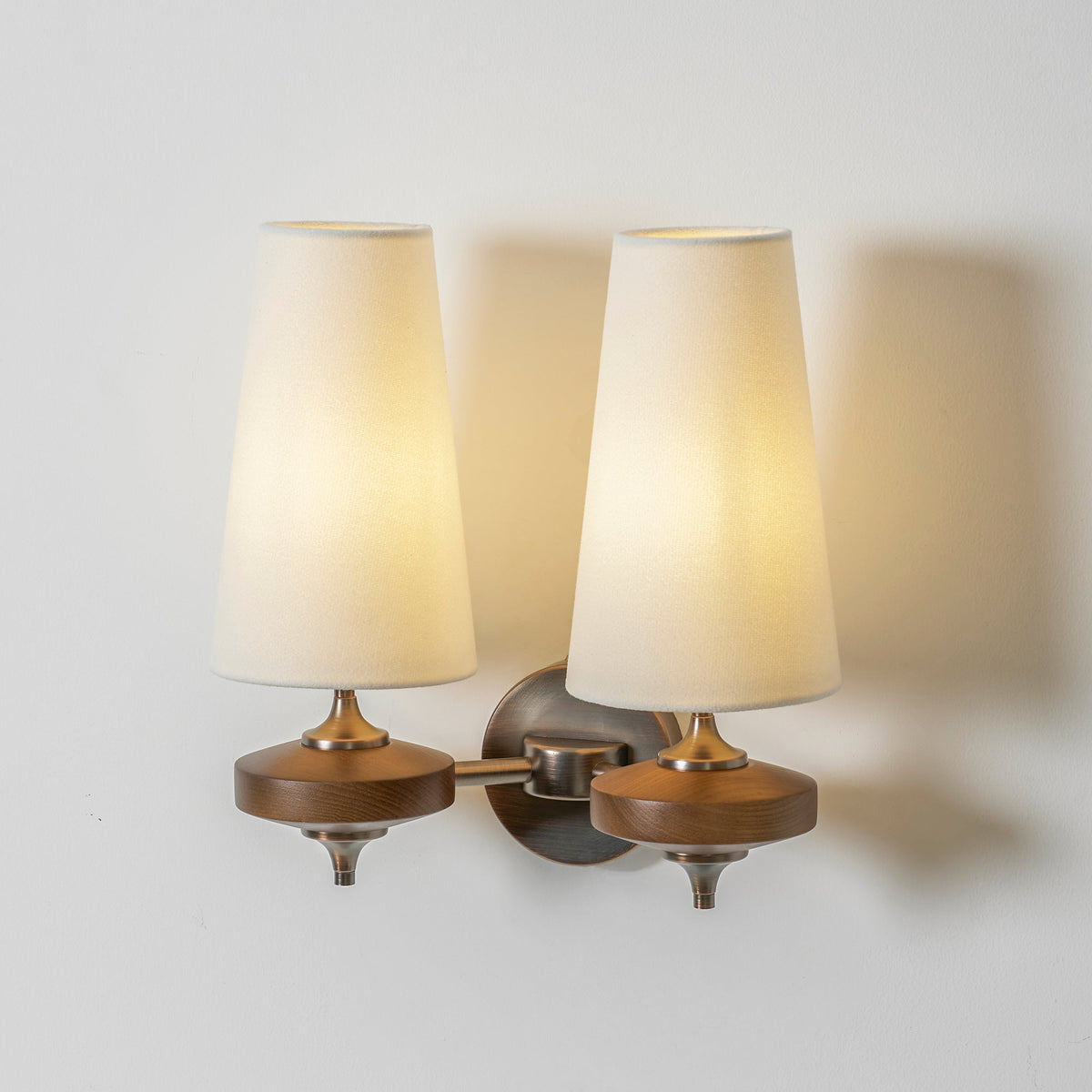 Tamsin | Walnut Wall Sconce, Fabric Shade Bedside Wall Lamp