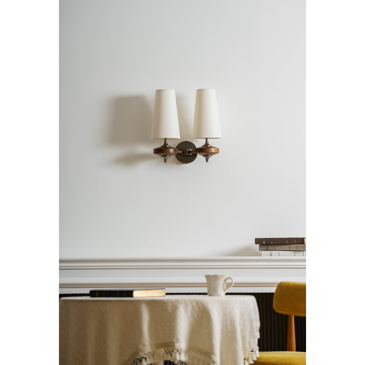 Tamsin | Walnut Wall Sconce, Fabric Shade Bedside Wall Lamp