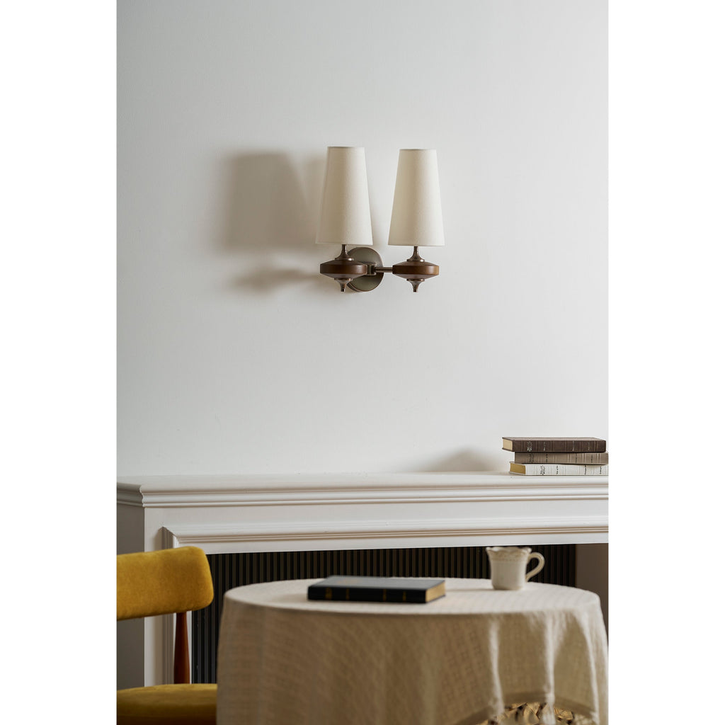 Tamsin | Walnut Wall Sconce, Fabric Shade Bedside Wall Lamp