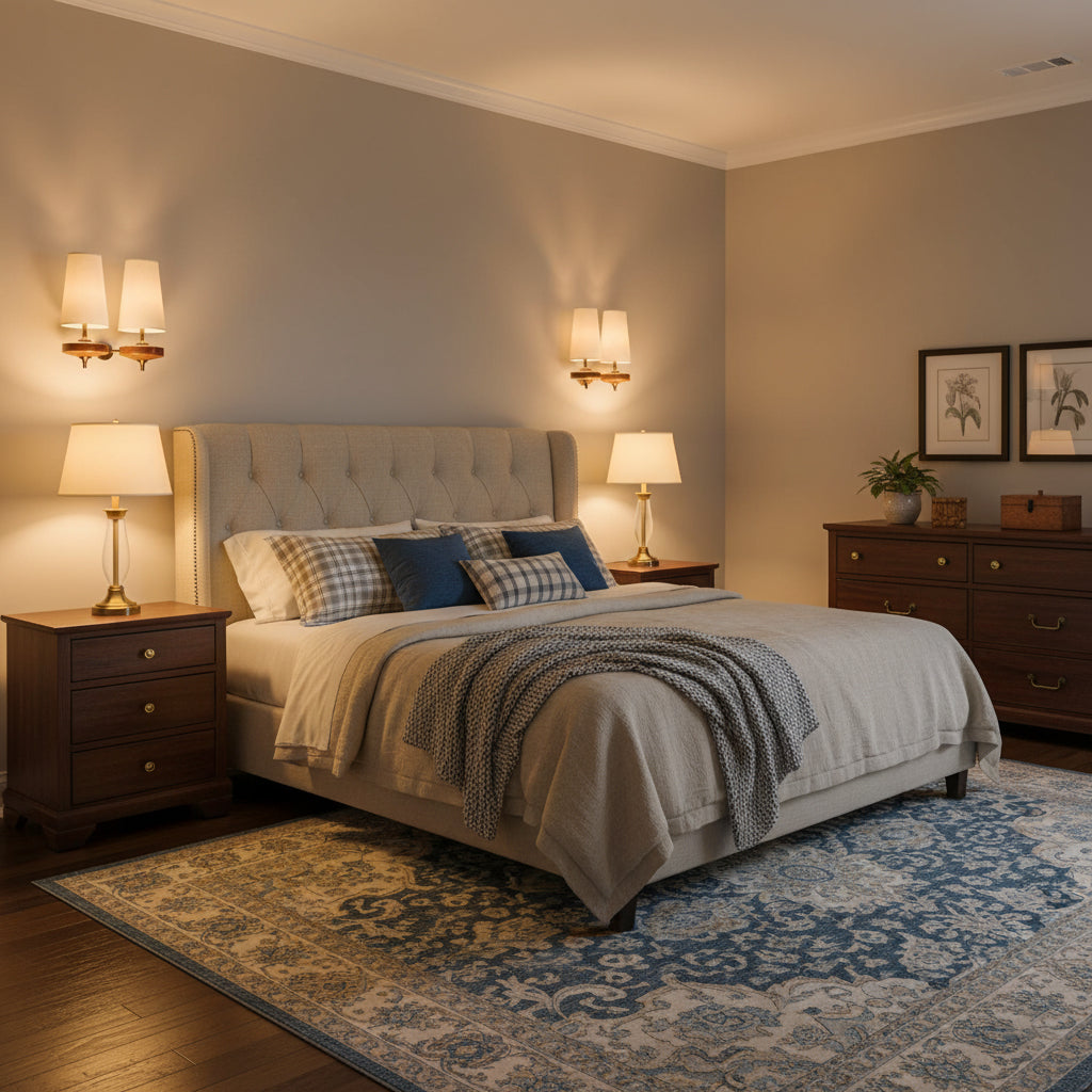 Tamsin | Walnut Wall Sconce, Fabric Shade Bedside Wall Lamp