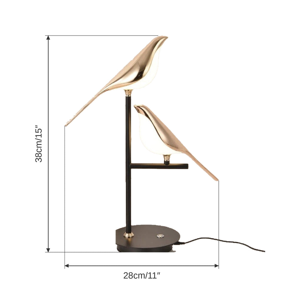 Wren | Bird Table Lamp, Gold LED Desk Lamp with Two Birds, Modern Nordic Bedside Lamp