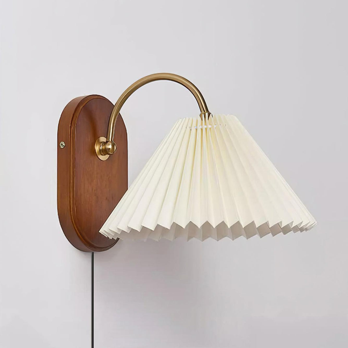 Hollis | Plug In Wall Sconce, Pleated Shade Wood Wall Lamp, Set of 2 Option