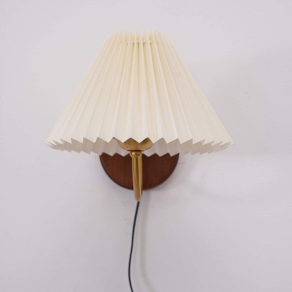 Hollis | Plug In Wall Sconce, Pleated Shade Wood Wall Lamp, Set of 2 Option