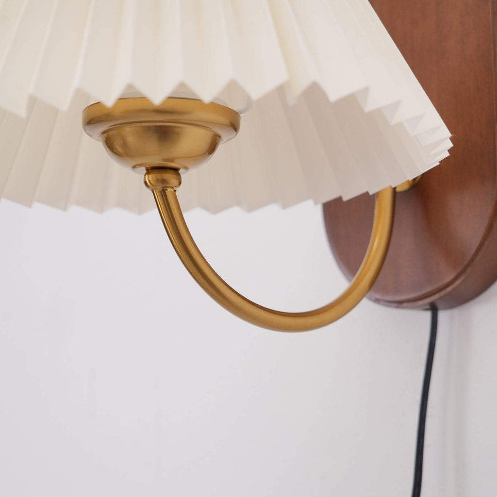 Hollis | Plug In Wall Sconce, Pleated Shade Wood Wall Lamp, Set of 2 Option