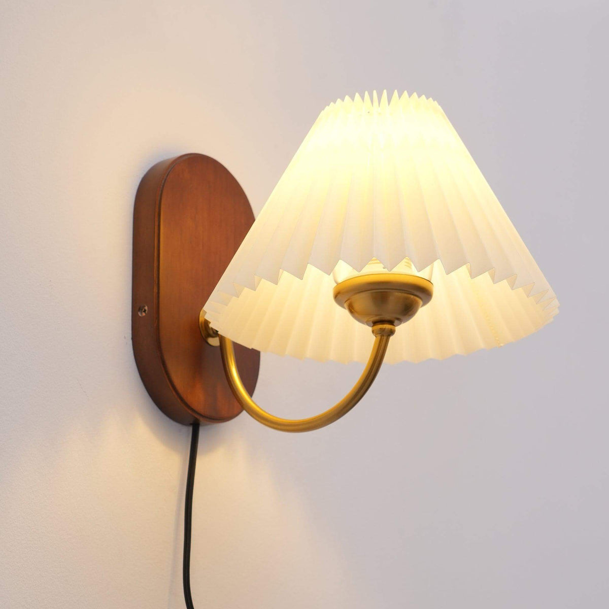 Hollis | Plug In Wall Sconce, Pleated Shade Wood Wall Lamp, Set of 2 Option