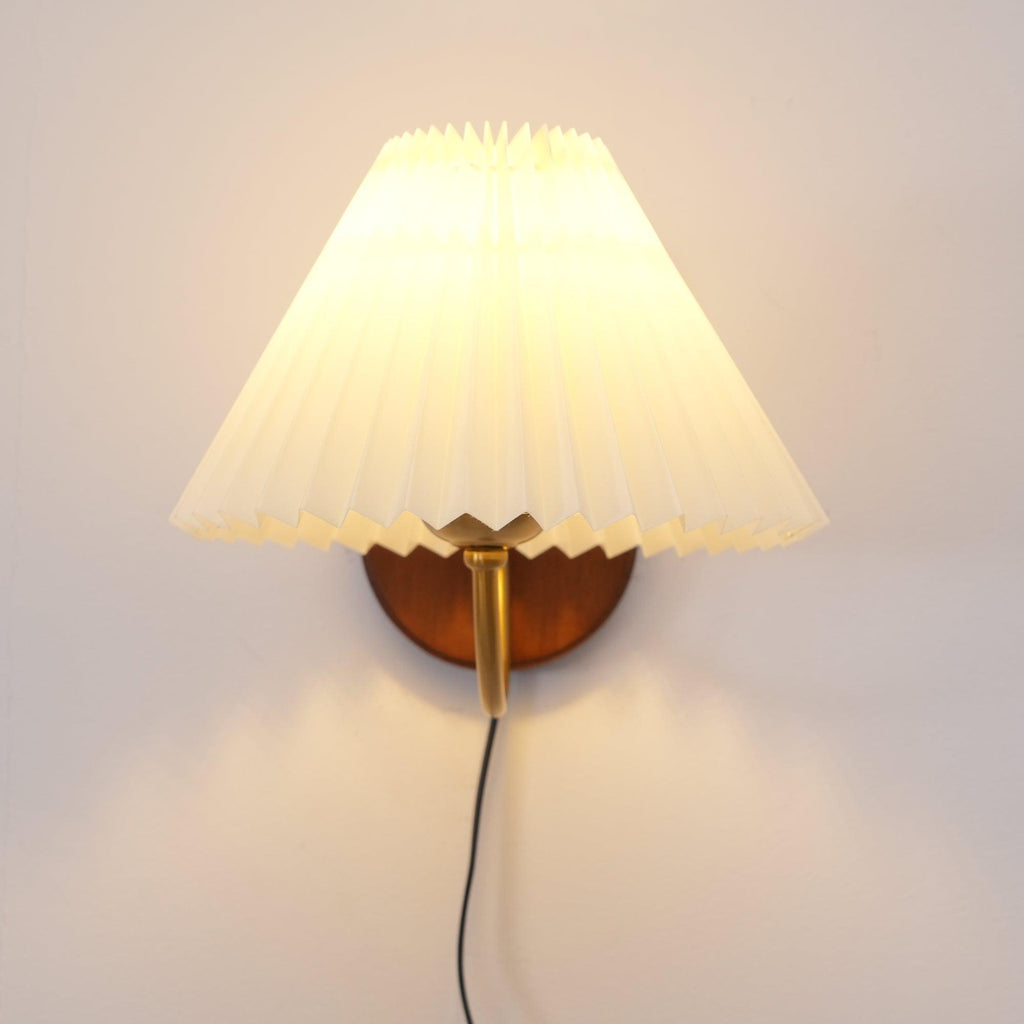 Hollis | Plug In Wall Sconce, Pleated Shade Wood Wall Lamp, Set of 2 Option