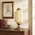 Lumi | Ribbed Glass Table Lamp, French Vintage Bedside Lamp with Brass Base, Milk Glass Desk Lamp