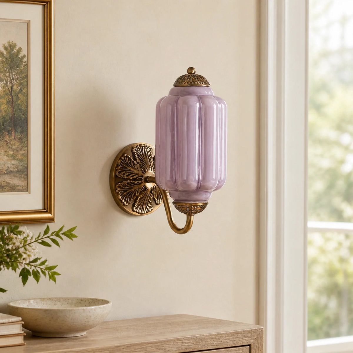 Opaline | Milk Glass Wall Sconce, Vintage Brass Bathroom Vanity Light, Ribbed Glass Bedroom Wall Light