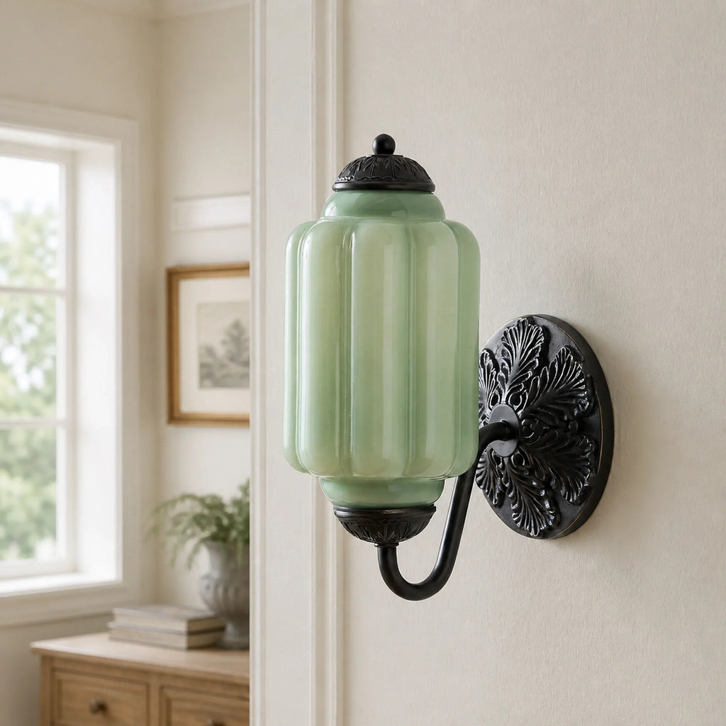 Opaline | Milk Glass Wall Sconce, Vintage Brass Bathroom Vanity Light, Ribbed Glass Bedroom Wall Light