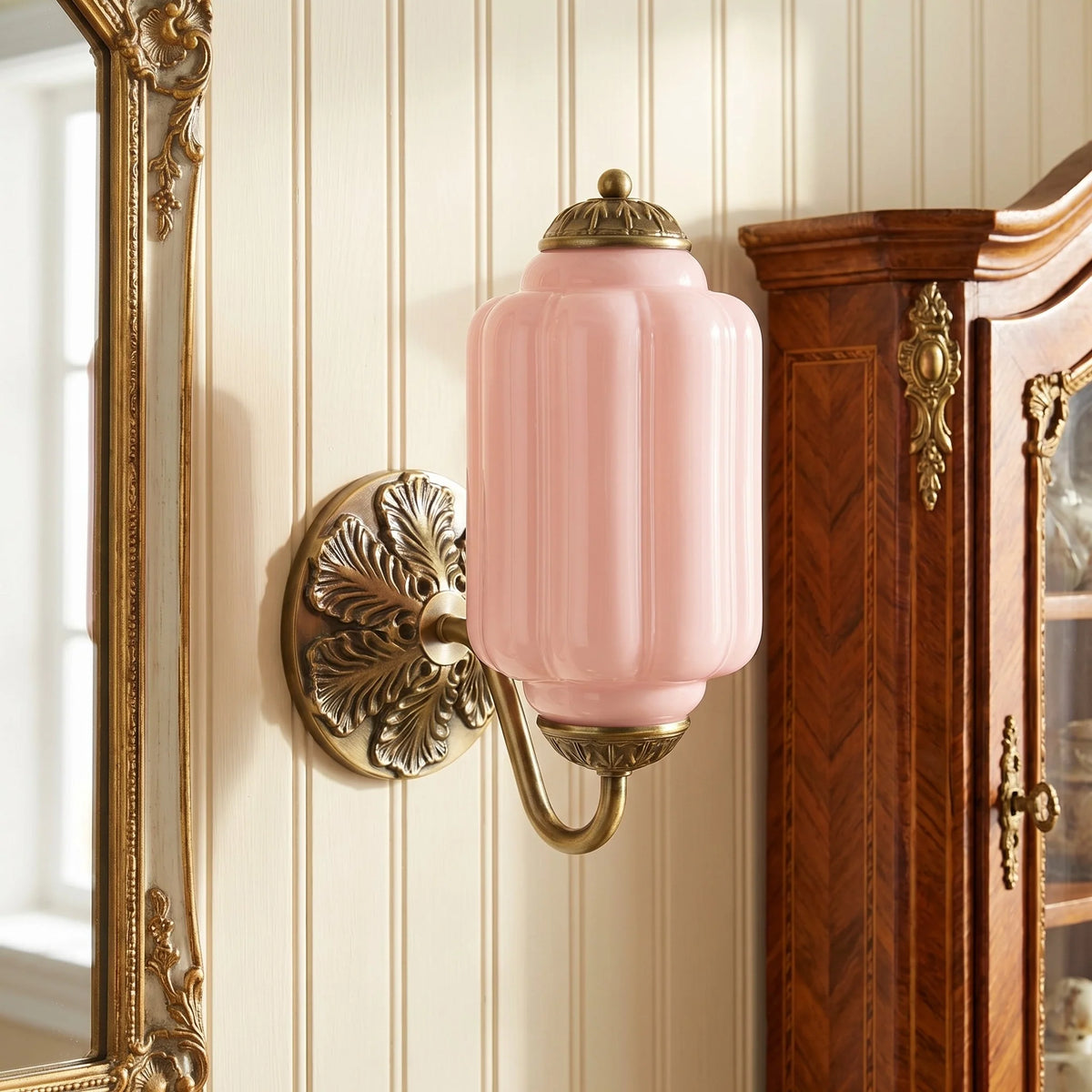 Opaline | Milk Glass Wall Sconce, Vintage Brass Bathroom Vanity Light, Ribbed Glass Bedroom Wall Light