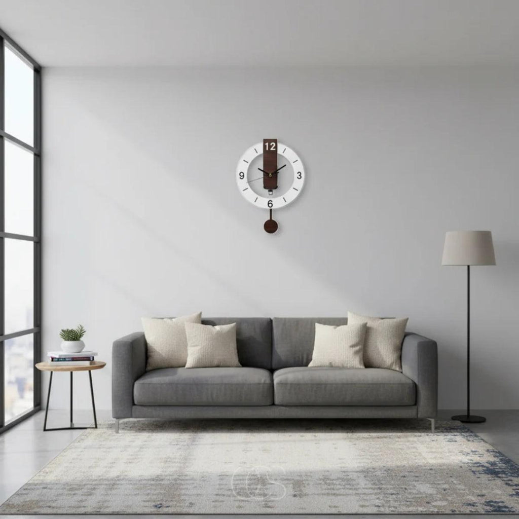 Cadence | Mid Century Pendulum Wall Clock, Silent Modern Retro Clock for Living Room and Hallway