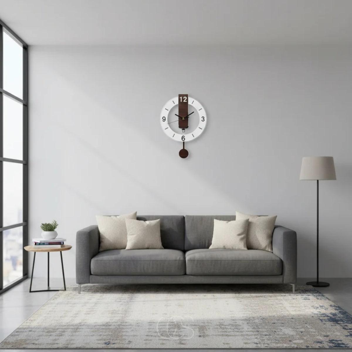 Cadence | Mid Century Pendulum Wall Clock, Silent Modern Retro Clock for Living Room and Hallway