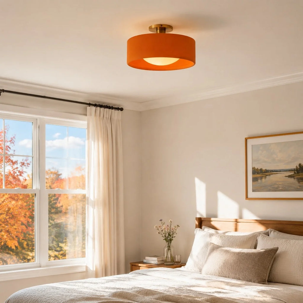 Glaze | Porcelain Semi Flush Mount Ceiling Light, Colorful Ceramic Ceiling Lamp, Modern Brass Fixture