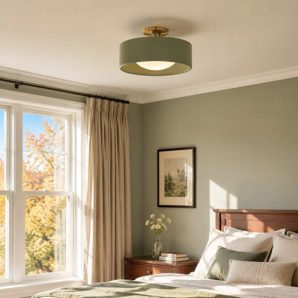 Glaze | Porcelain Semi Flush Mount Ceiling Light, Colorful Ceramic Ceiling Lamp, Modern Brass Fixture