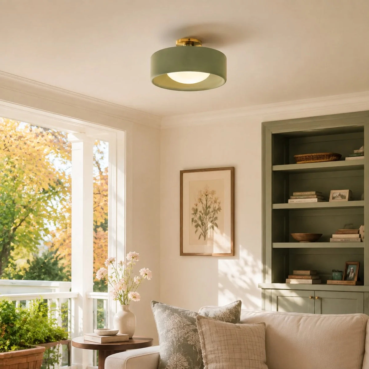 Glaze | Porcelain Semi Flush Mount Ceiling Light, Colorful Ceramic Ceiling Lamp, Modern Brass Fixture