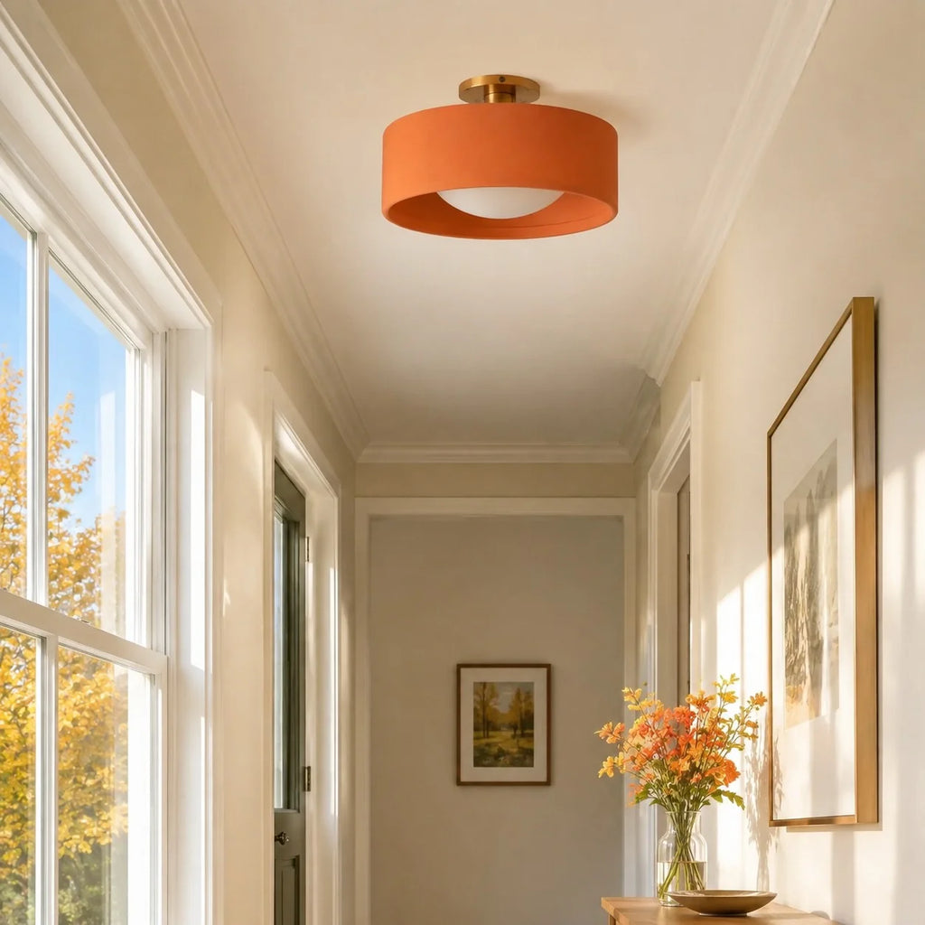 Glaze | Porcelain Semi Flush Mount Ceiling Light, Colorful Ceramic Ceiling Lamp, Modern Brass Fixture