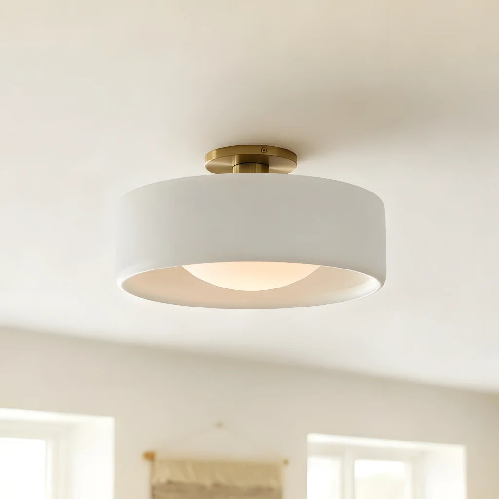 Glaze | Porcelain Semi Flush Mount Ceiling Light, Colorful Ceramic Ceiling Lamp, Modern Brass Fixture