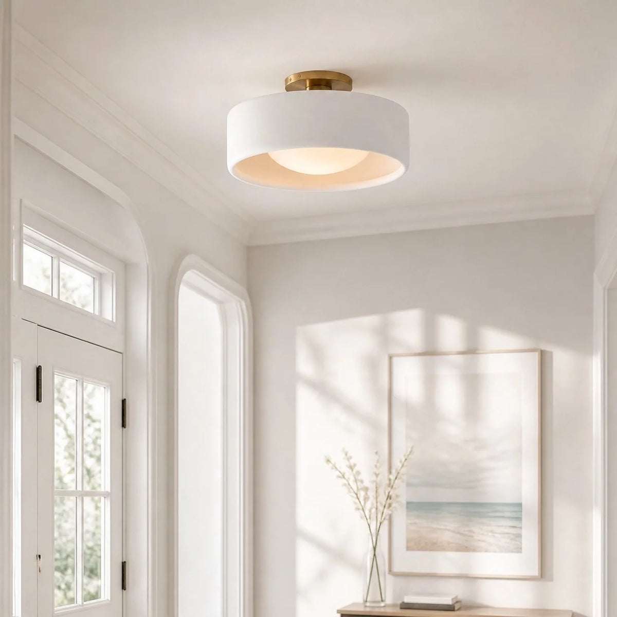 Glaze | Porcelain Semi Flush Mount Ceiling Light, Colorful Ceramic Ceiling Lamp, Modern Brass Fixture