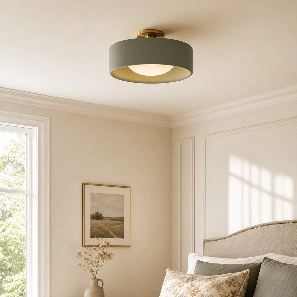 Glaze | Porcelain Semi Flush Mount Ceiling Light, Colorful Ceramic Ceiling Lamp, Modern Brass Fixture